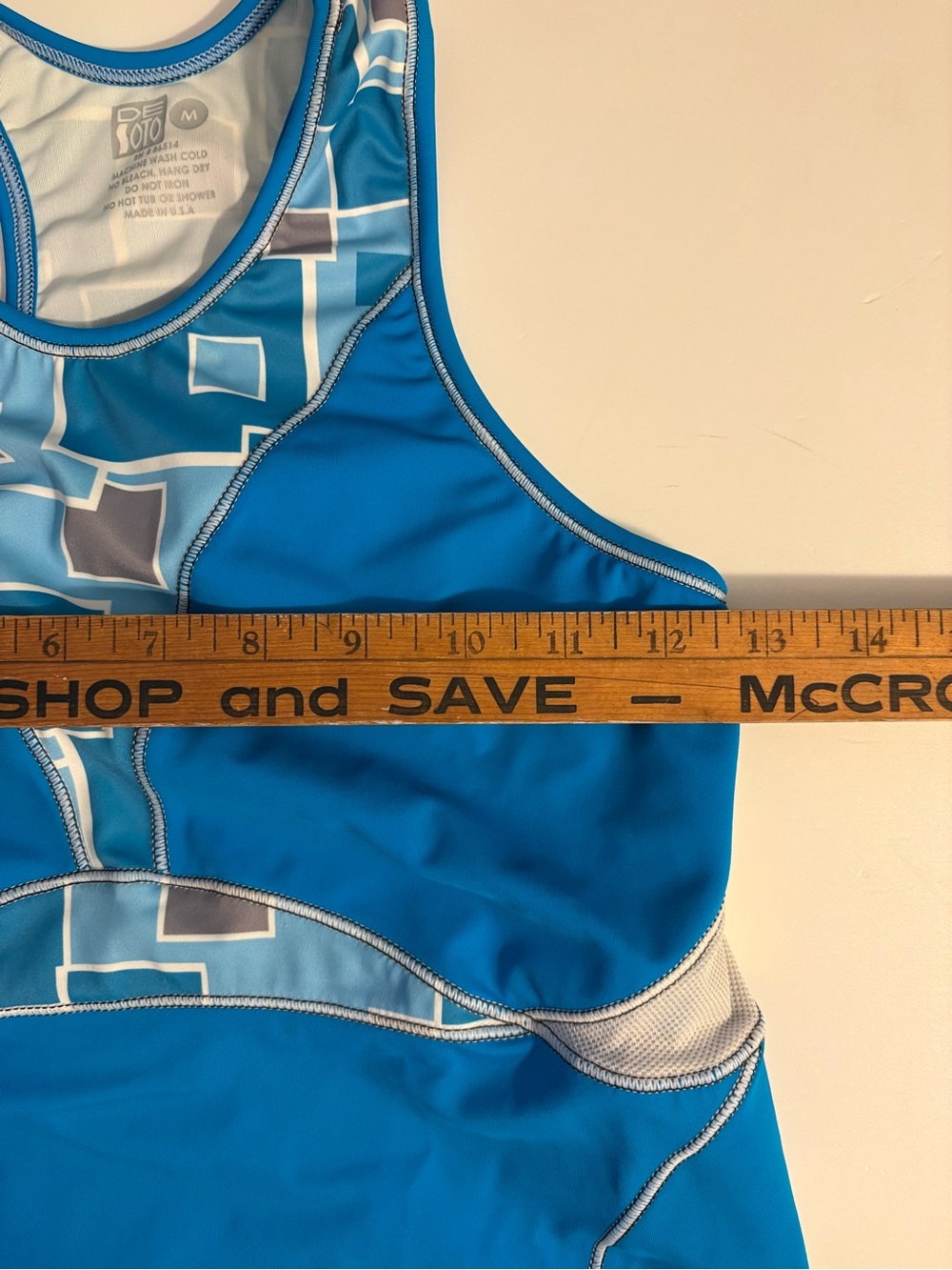 DESOTO Bright turquoise Blue Patterned tank top. - Picture 5 of 8